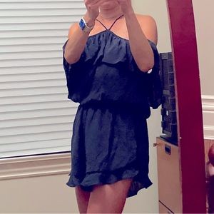 Sexy navy cold shoulder romper